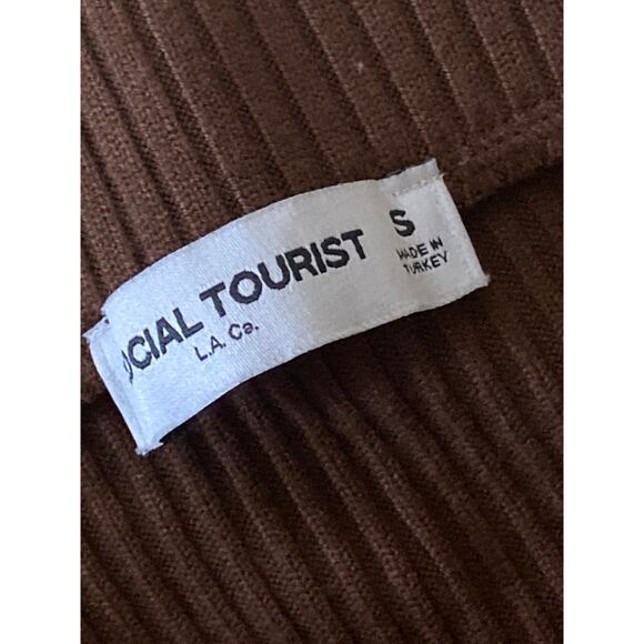 Social Tourist Women's Brown Ribbed High Waist Slit Midi Knit Pencil Skirt Sz S - Picture 4 of 5